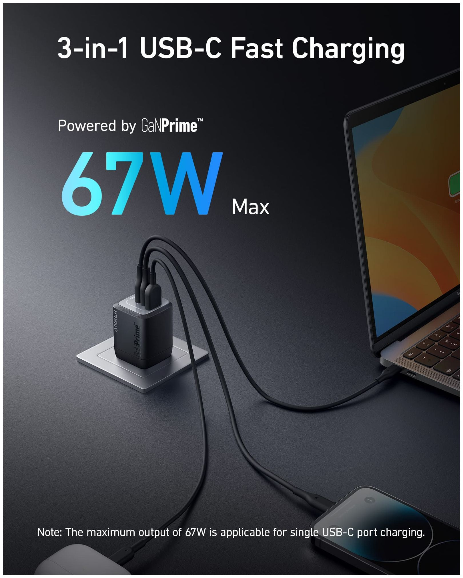 Galerijní obrázek č.1 Powerbanky a nabíječky ANKER 735 Prime Wall Charger 67W, 1A/2C - Black