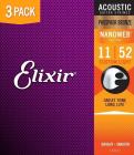 ELIXIR 16544 Nanoweb Phosphor Bronze Custom Light (11-52) 3-pack