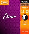 ELIXIR 16545 Nanoweb Phosphor Bronze Light (12-53) 3-pack